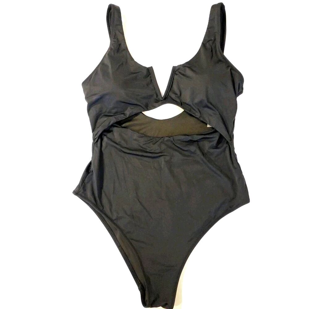 Meyeeka Large Monokini Swimsuit Black Cheeky‎ V-Cut Top Push-Up High cut Thigh